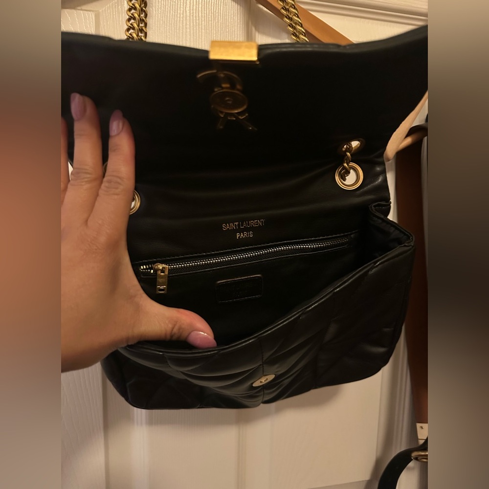 Designer inspired Black Quilted Shoulder Bag with Gold Chain - Picture 3 of 4